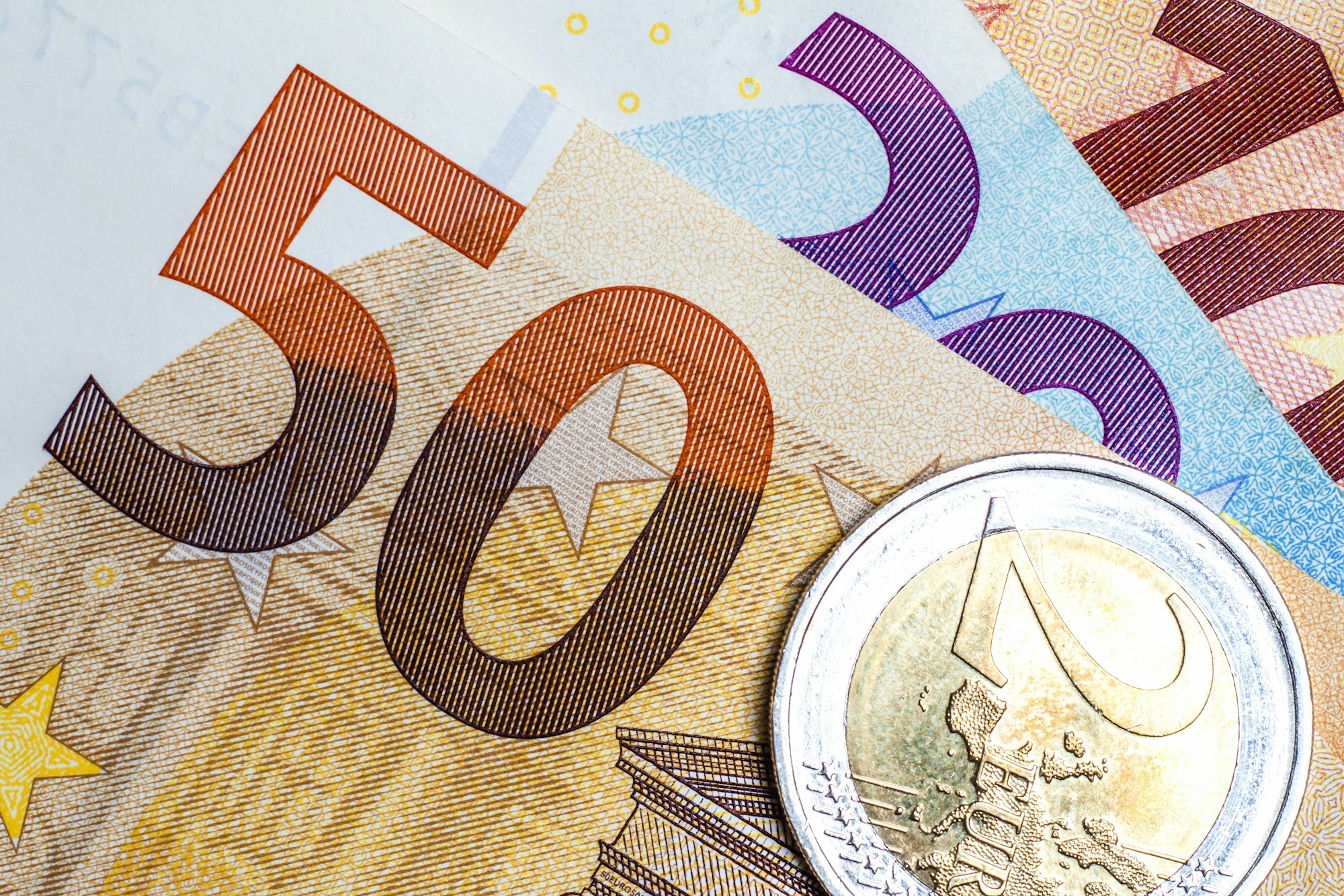 Close up of colorful euro money. Euro money background.