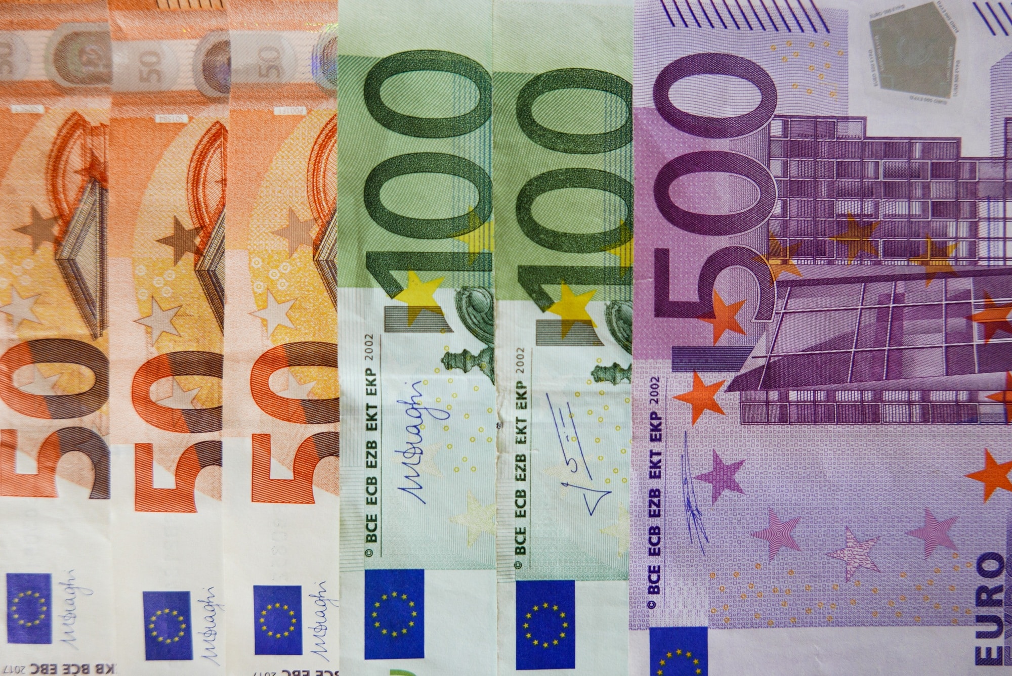 Overhead photo of euro bills