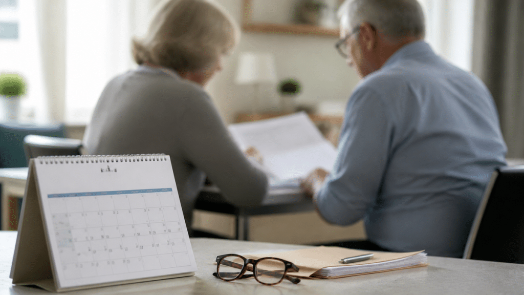 Calendrier de septembre 2026 avec dossier retraite et documents administratifs